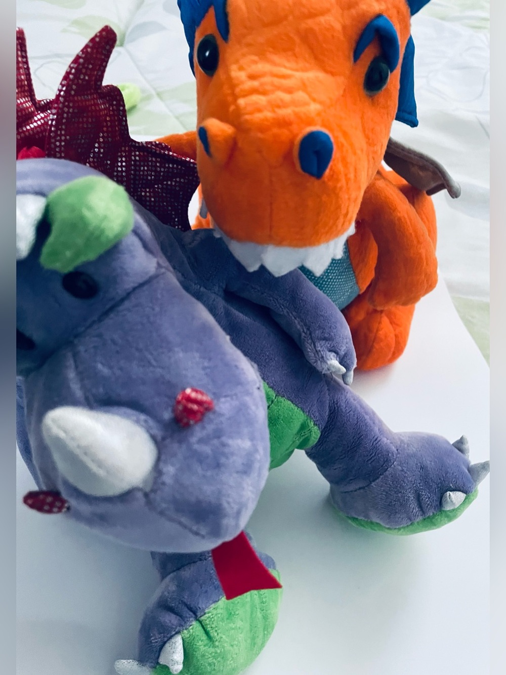 2 Plush Purple & Orange Dragon Toy Set - Soft Kids Toy